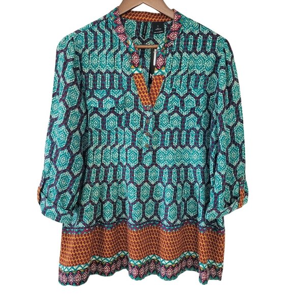 New Directions Womens Casual Blouse Top Size L Multicolor Aztec NWT - Picture 6 of 14